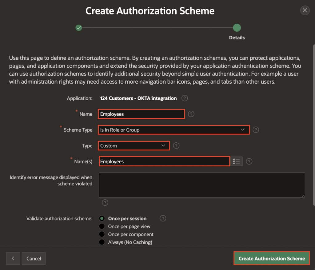 Fig 21: Create Authorization Schemes based on Okta groups