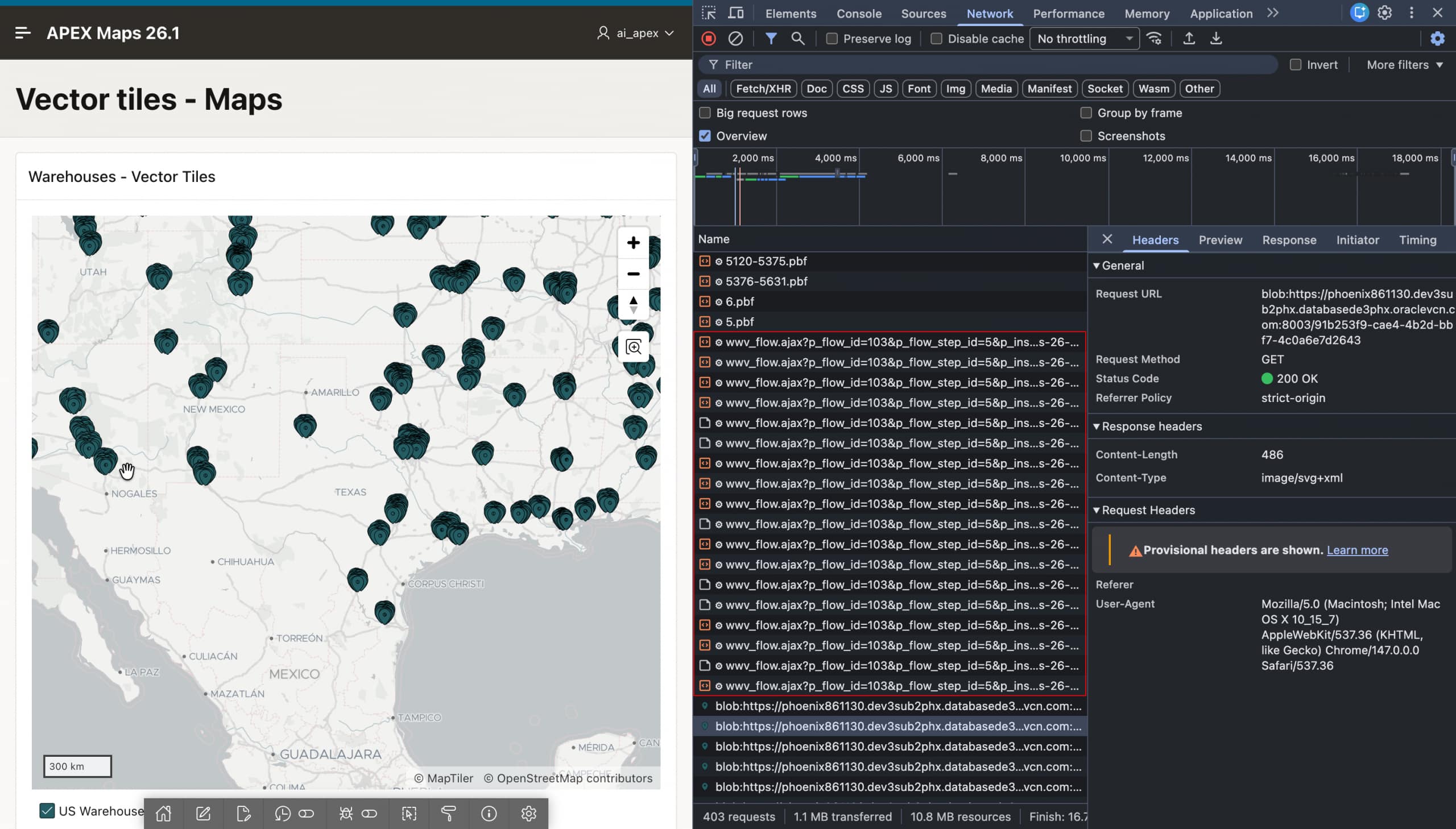 Image shows map-widget sends tile based AJAX requests