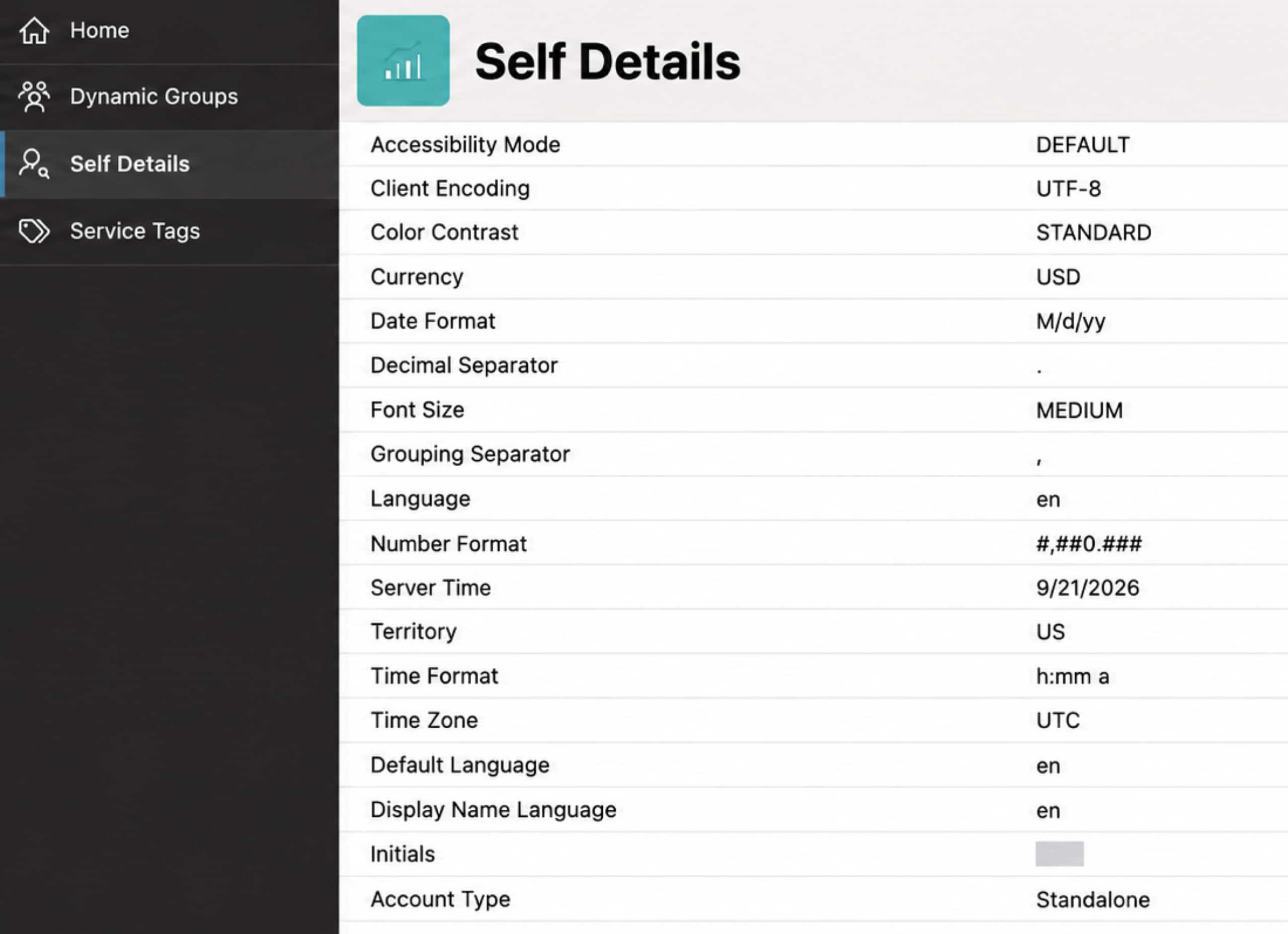 Figure 2: Self Details displaying information about the signed-in user