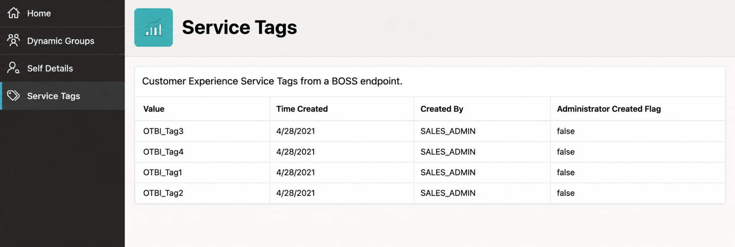 Figure 3: Service tags displaying data retrieved from the BOSS endpoint