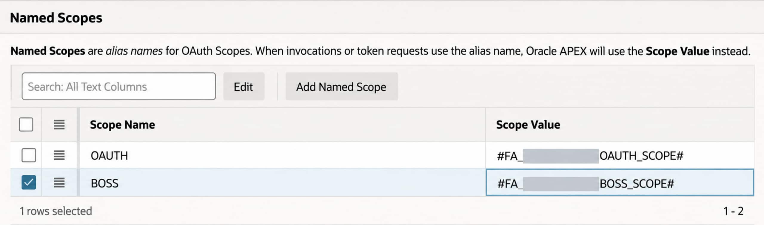 Figure 5: The generated web credential with OAUTH and BOSS named scopes.