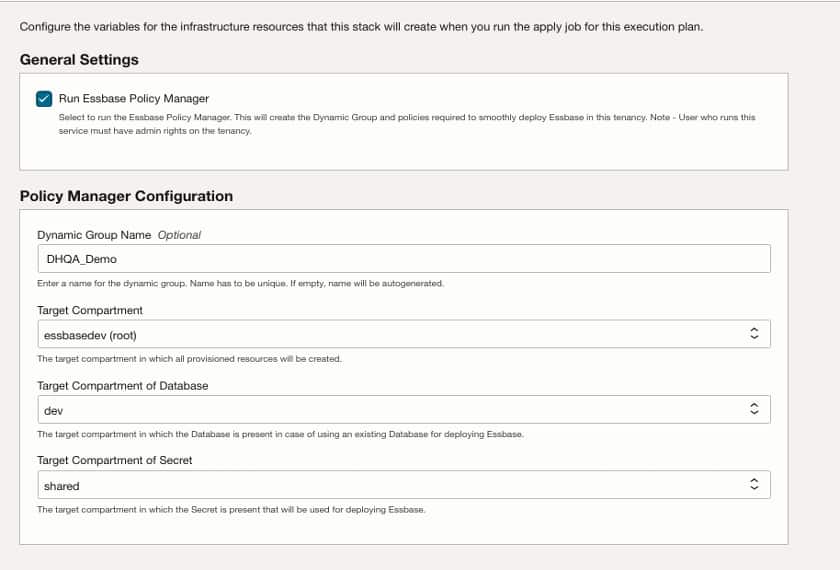 Configuration settings for the policy manager