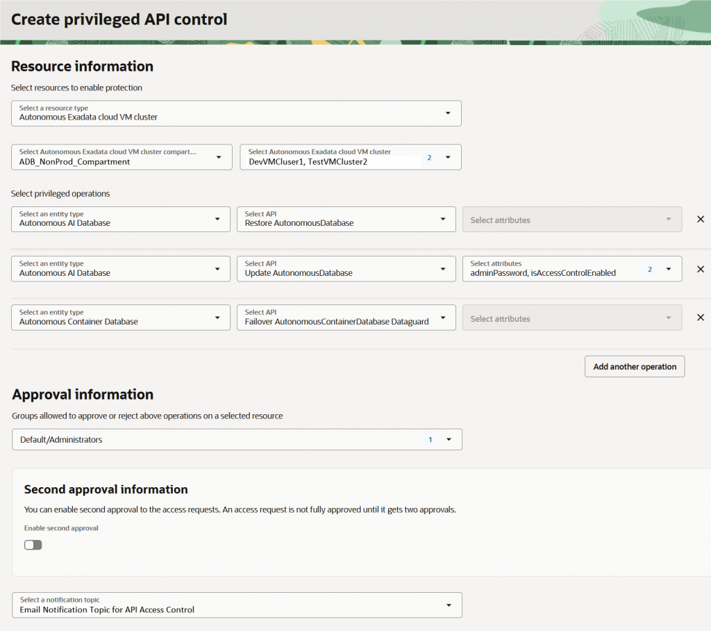 Create privileged API Control in OCI