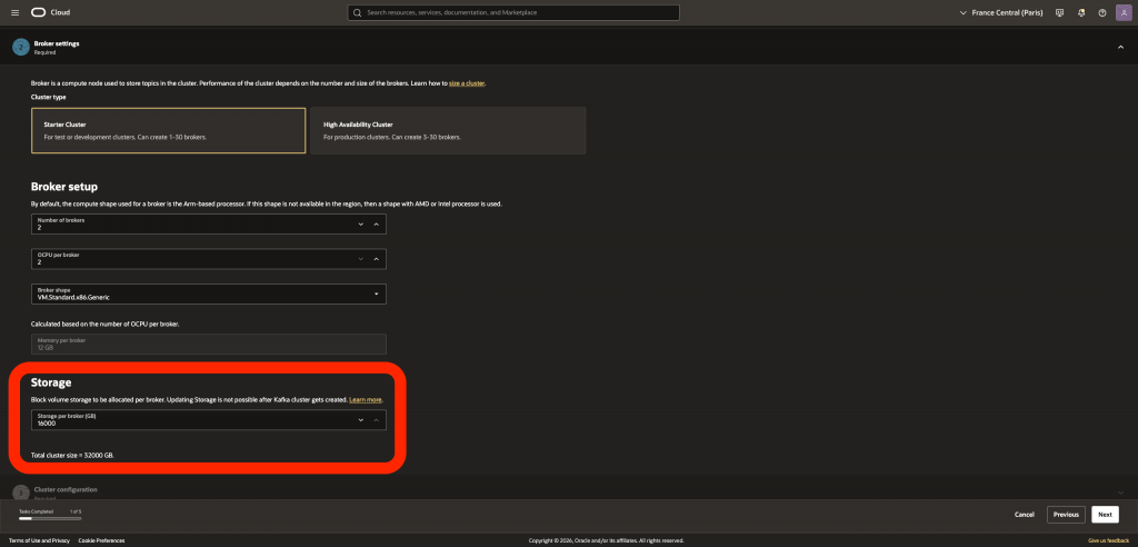 Console screen where OCI Block Volume Storage can be provisioned.

