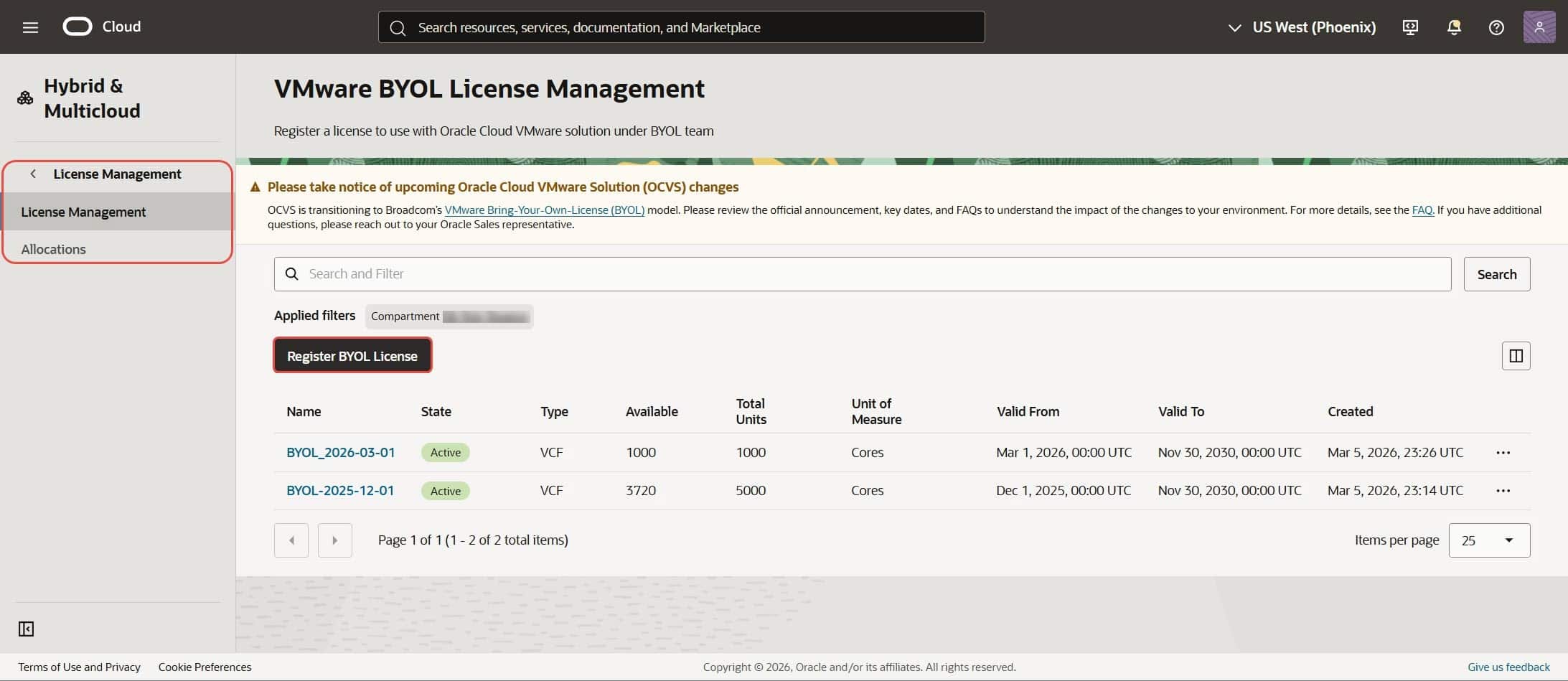 How to register VCF in OCVS
