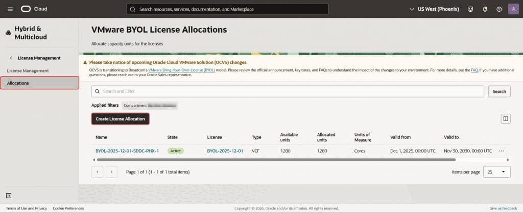 how to allocate BYOL licesne capacity in region