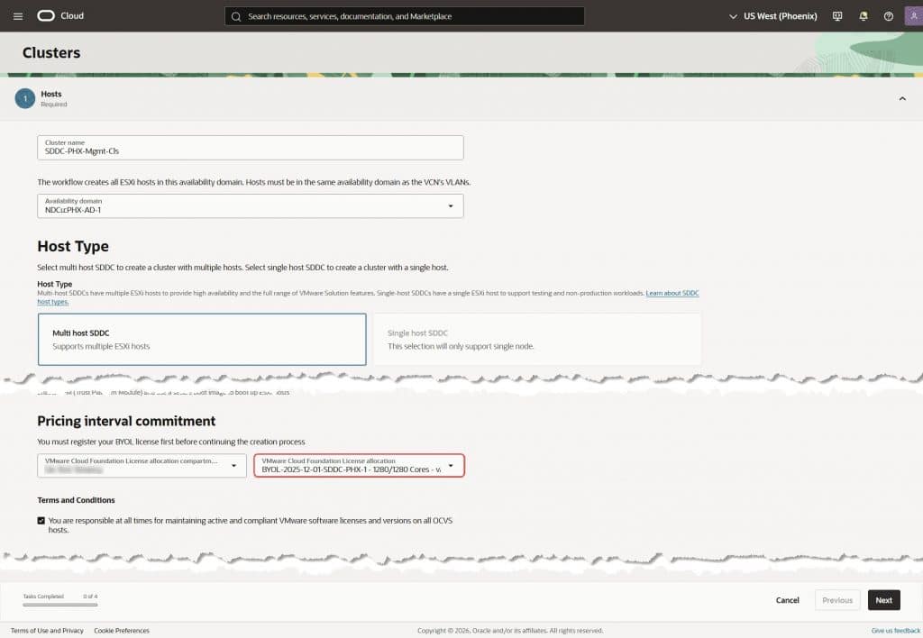 New License Model under "Pricing interval-Commitment" to select BYOL type during cluster creation