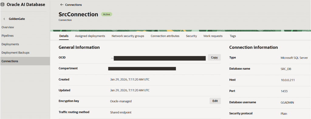 GoldenGate connections
