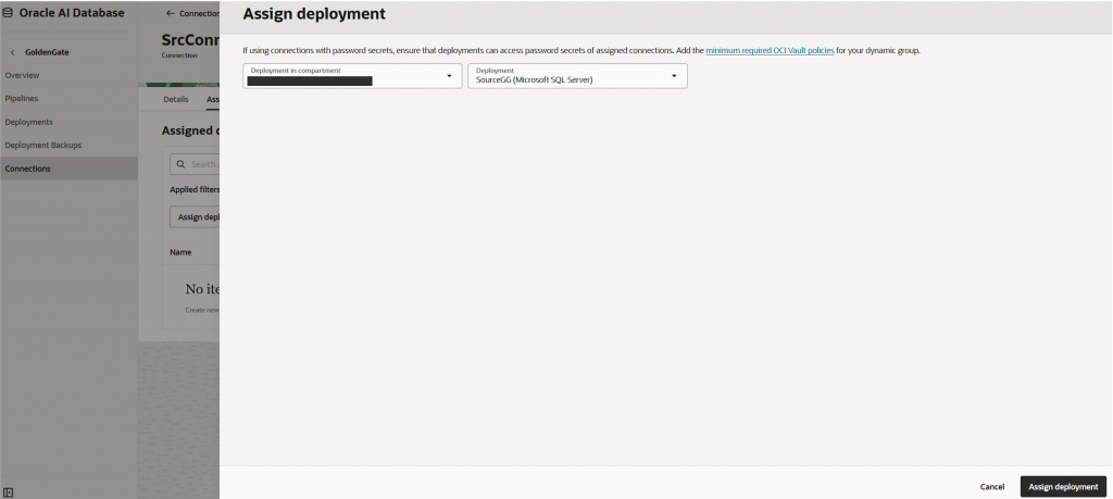 GoldenGate connections assignment