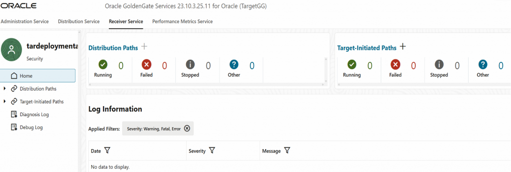 GoldenGate console - target