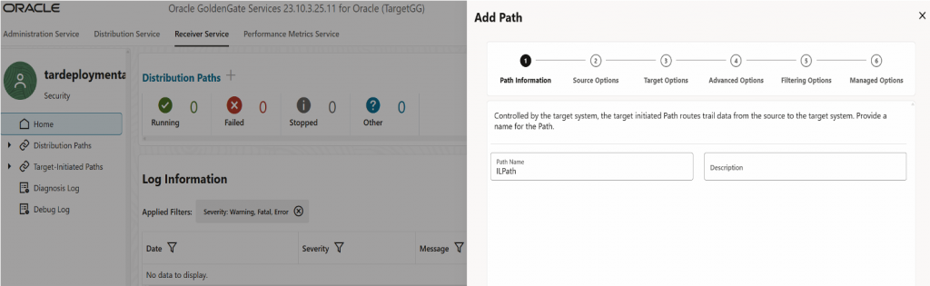 GoldenGate console - target