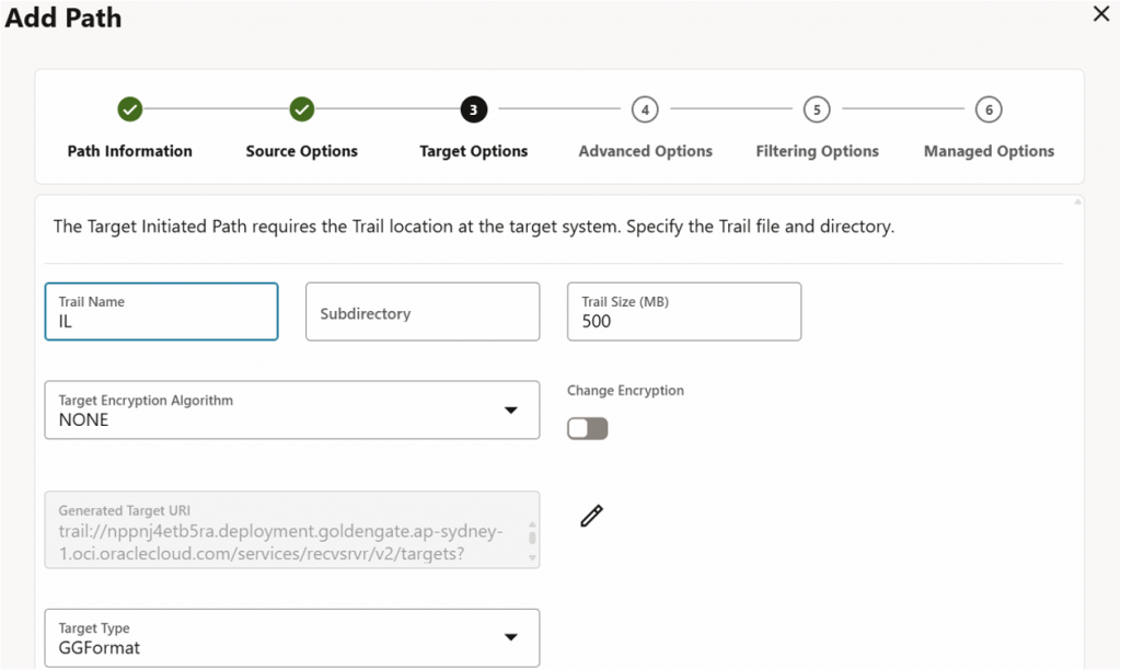 GoldenGate console - target