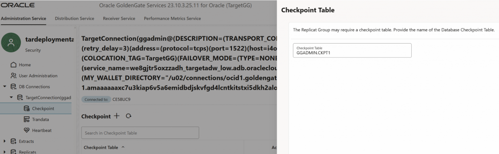 GoldenGate console - target