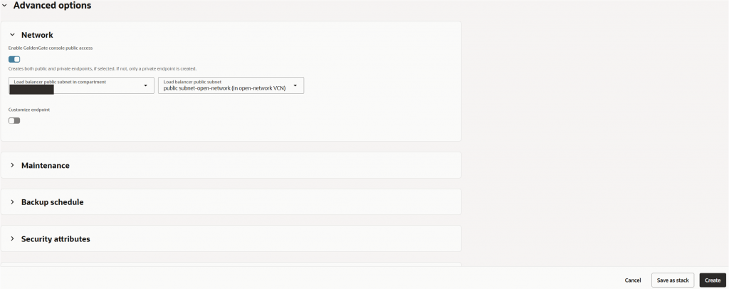 Create deployment - advanced options