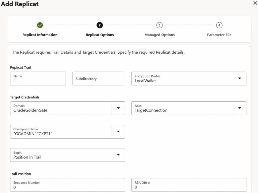 GoldenGate console - target