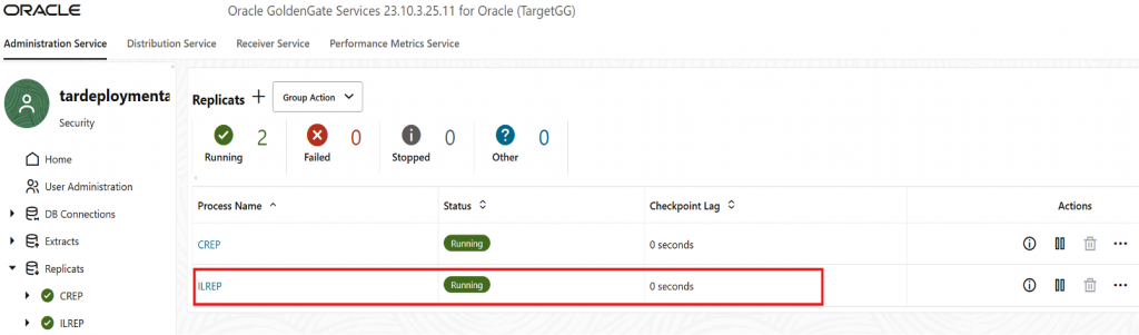 GoldenGate console - target
