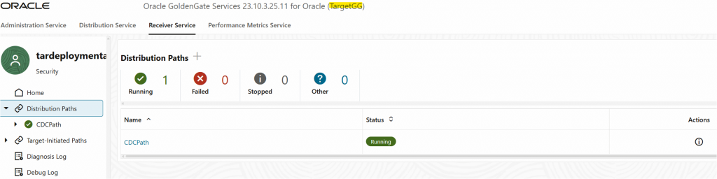 GoldenGate console - target