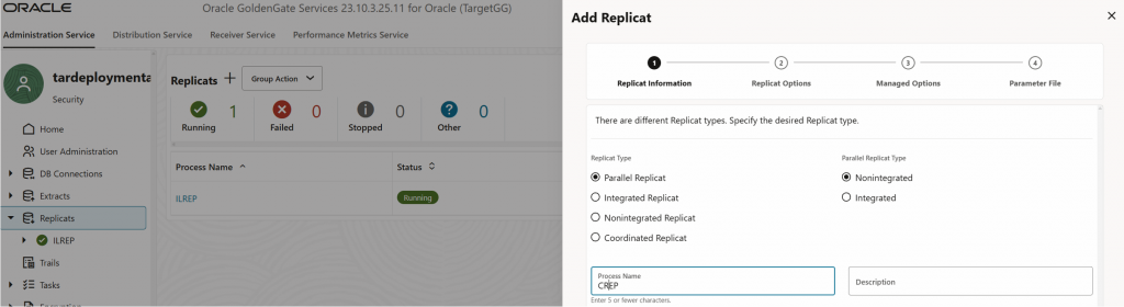 GoldenGate console - target