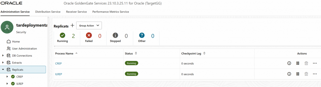 GoldenGate console - target