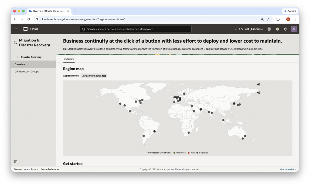 A map of OCI's regional disaster recovery sites. 