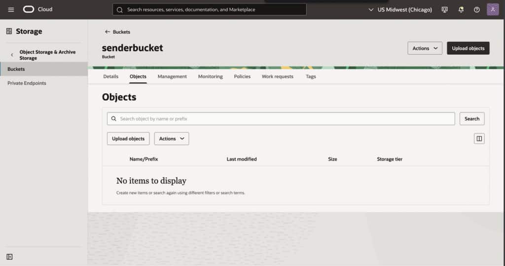 OCI object storage bucket that is sending the request