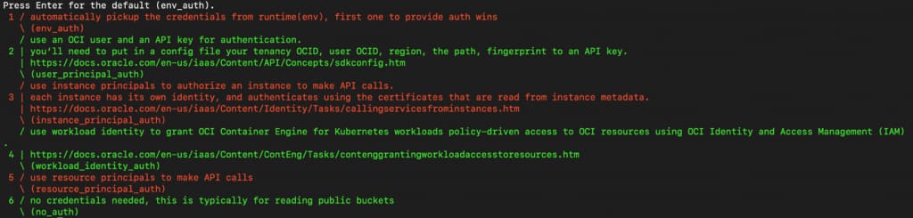 Authentication methods for OCI object storage