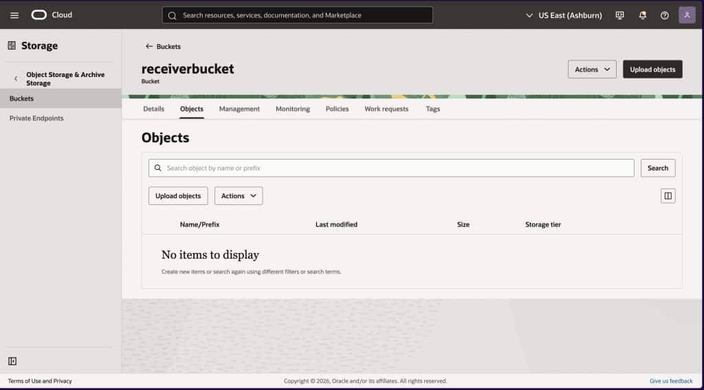 OCI object storage bucket that is receiving the request
