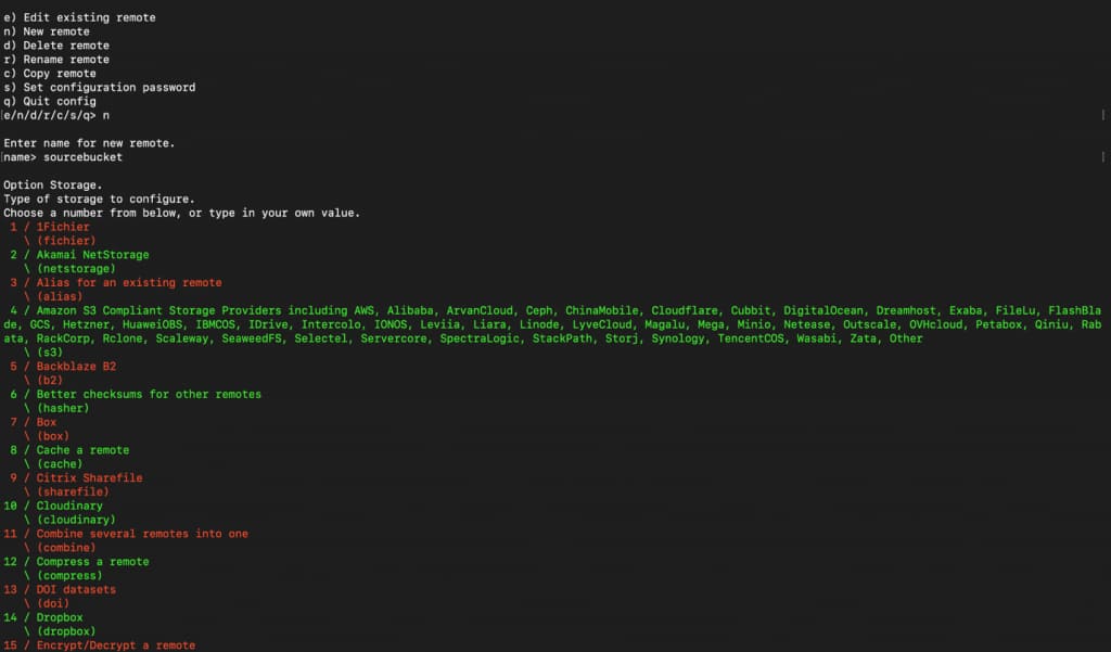 Configuring the remotes for rclone