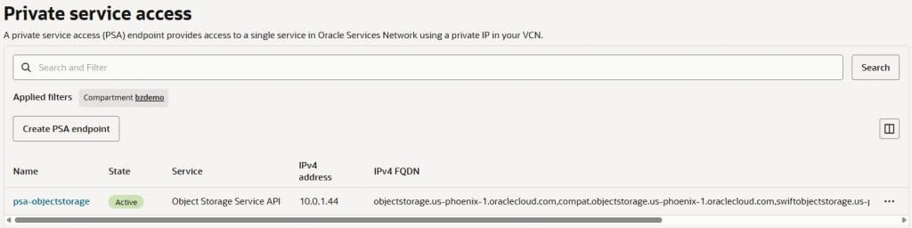 Private Service Access Endpoint
