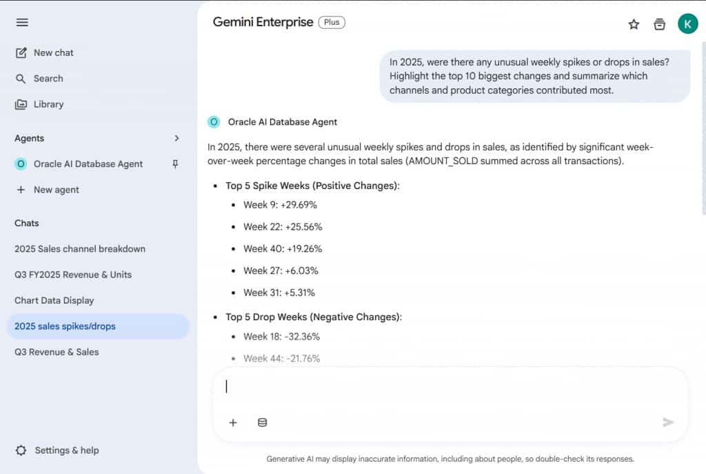 The Oracle AI Database Agent in Gemini Enterprise