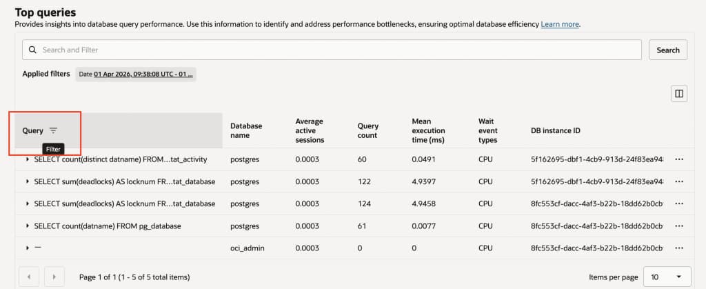 Search and Filter Column