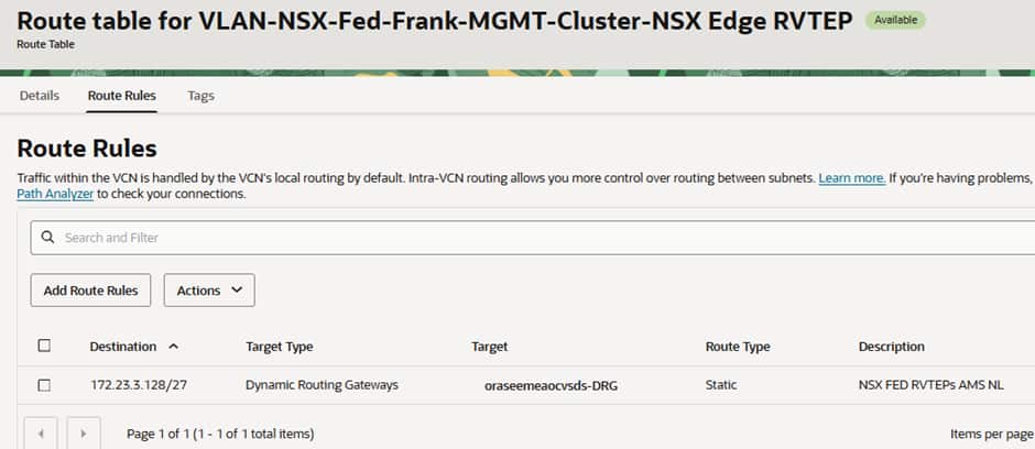 Frankfurt RTEP VLAN Route Table