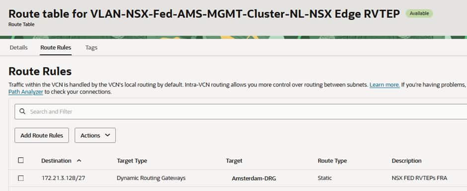 Amsterdam RTEP VLAN Route Table