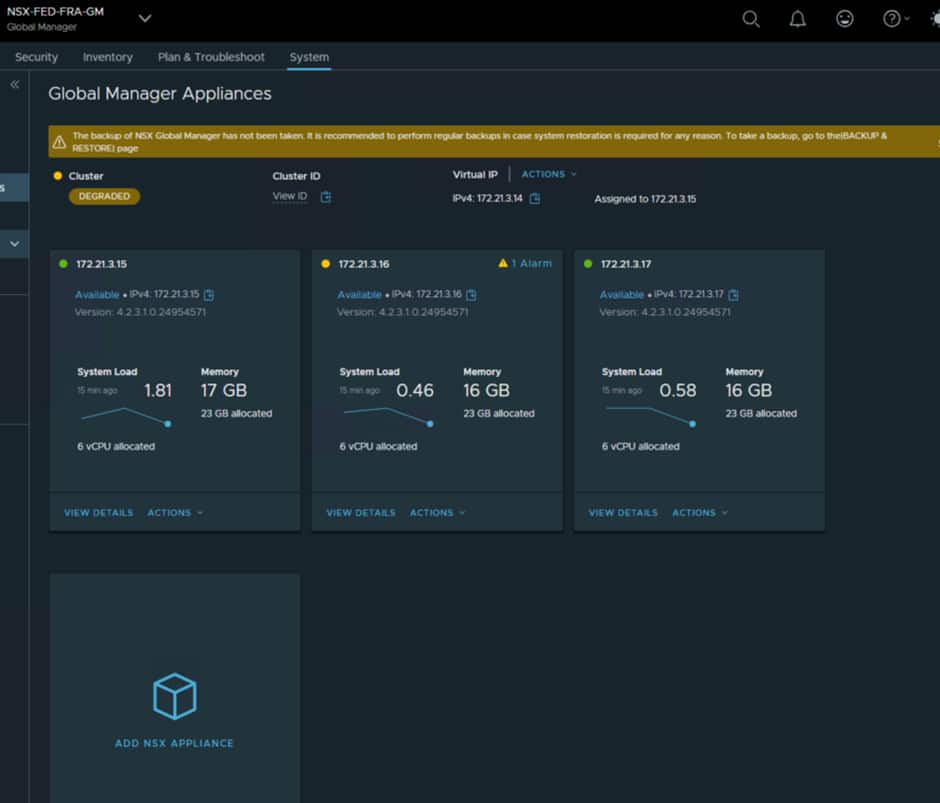 NSX Global Manager Installed @Frankfurt