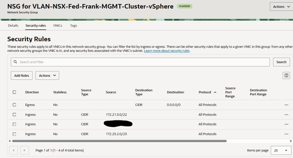 NSG for Frankfurt vSphere VLAN