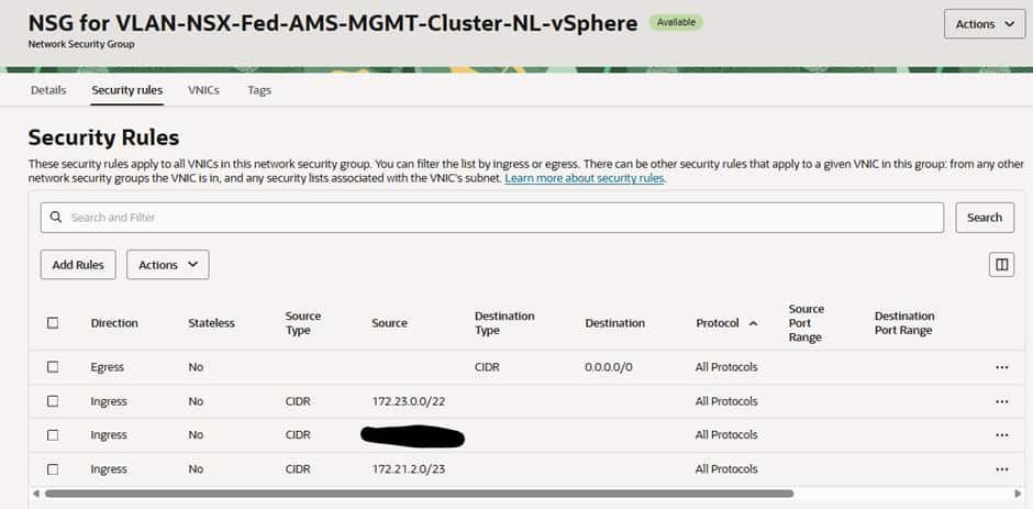 NSG for Amsterdam vSphere VLAN