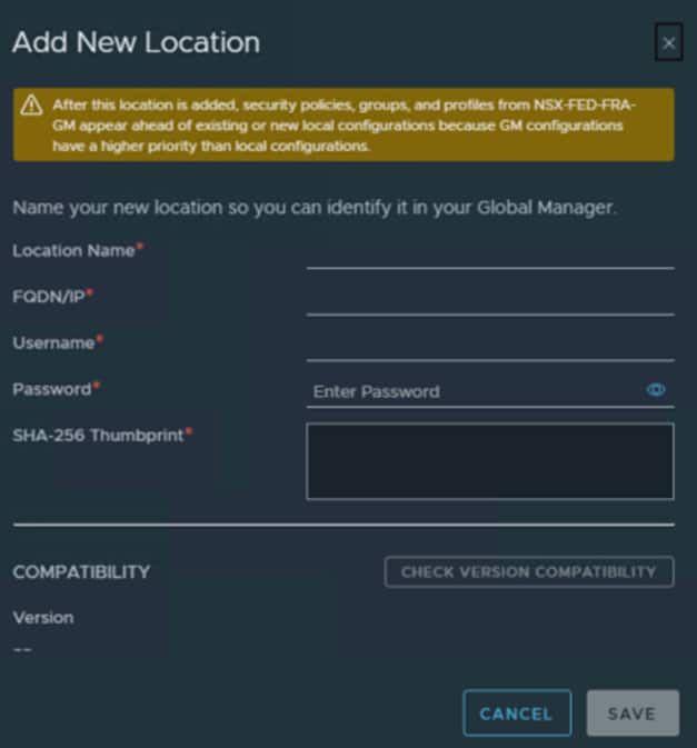 Local Manager details including SHA-256 Thumbprint