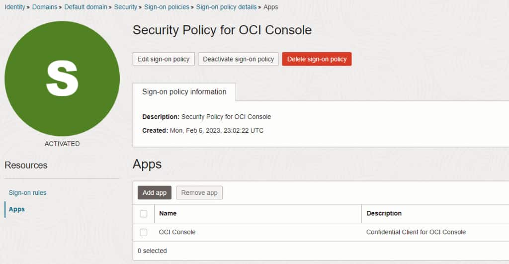 Figure 3: Sample OCI IAM sign-on policy
