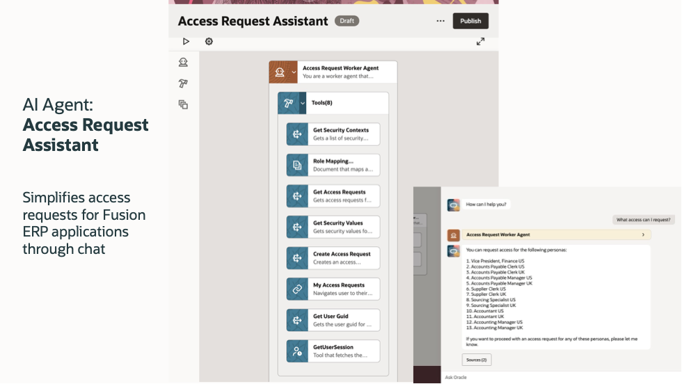 Access Request Assistant AI agent simplifying Fusion ERP access requests through chat.