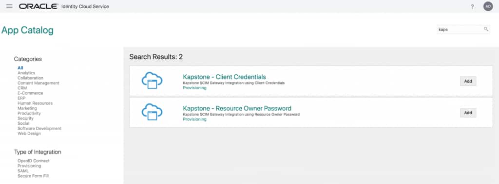 Kapstone Provisioning Gateway is certified with Oracle Identity Cloud Service and are available through the Oracle Cloud Infrastructure Marketplace