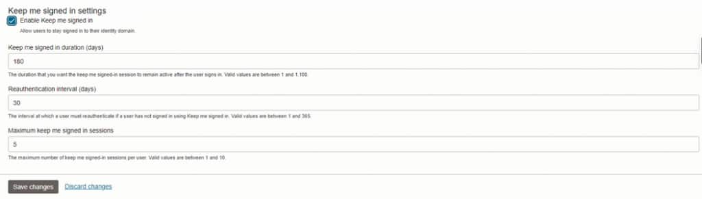 A screenshot of the Keep me signed in settings with the option to enable Keep me signed in selected.