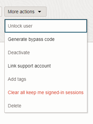 A screenshot of the More Actions menu with the option to Unlock user highlighted