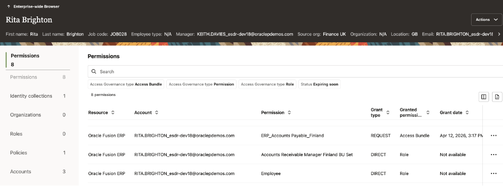 OAG User Access Insights via Enterprise Wide Browser