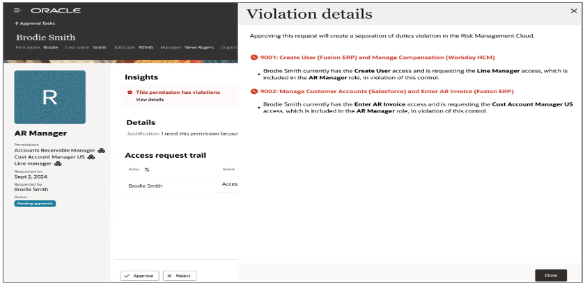Guardrails for SOD violations via RMC Integration.
