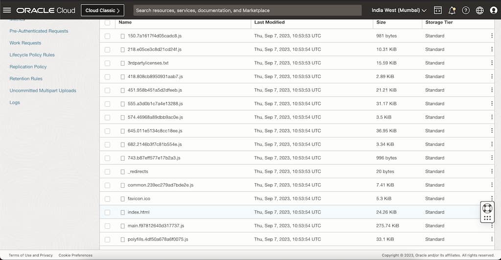 List of files on a bucket showing all the pregenerated static files having uploaded to a folder on the bucket