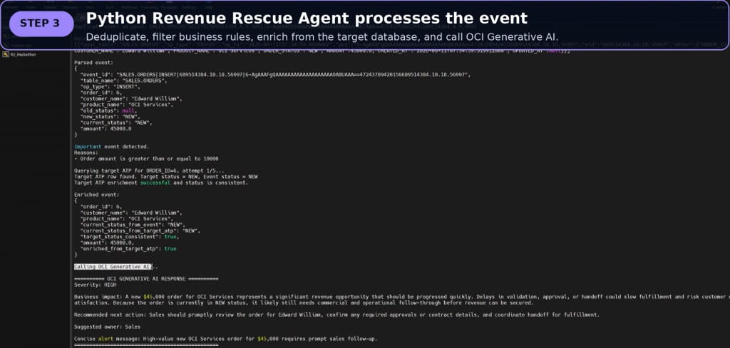 Step 3: Python Revenue Rescue Agent processes the event