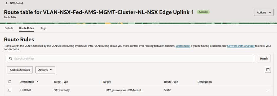 Route Table Uplink 1 VLAN AMS