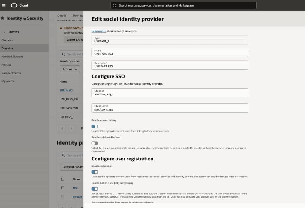Social IdP config in OCI IAM