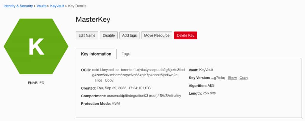 Verif the Master key details
