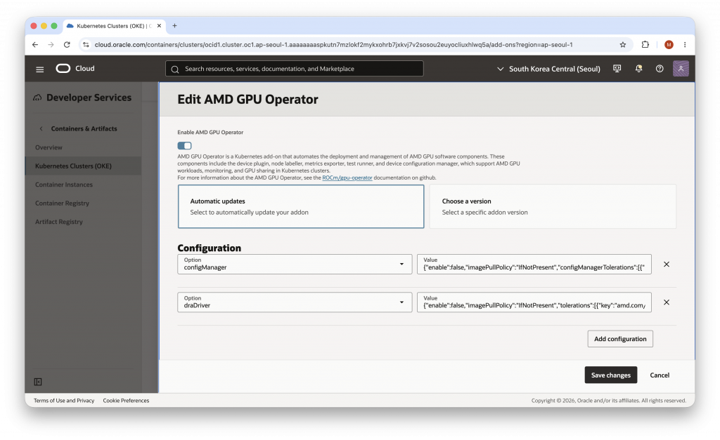 The edit page for the AMD GPU Operator